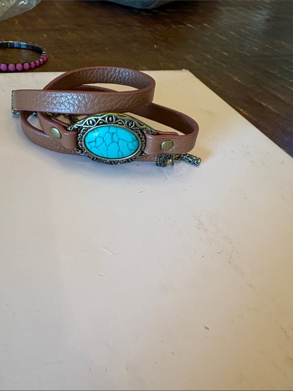 Brown Wrap Bracelet with Turquoise Stone Accent